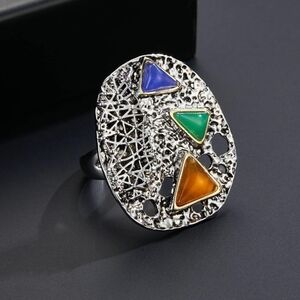 Three Tone Stone Large Chunky Cocktail Ring